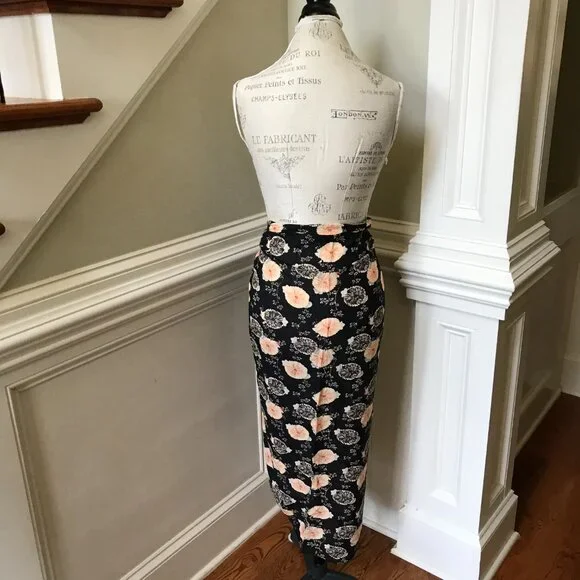 Ulla Johnson Paz Cover Up Sarong Skirt Womens OS Black Pink Floral Print Cotton - Picture 10 of 11